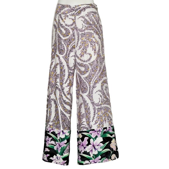Tahari Lilac Floral Pattern Wide Leg Linen Pants Size 10-12 - Picture 1 of 10